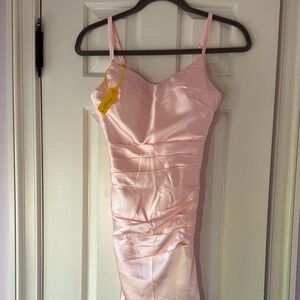Custom made Pink Satin Ruched Slip Dress - Unbranded